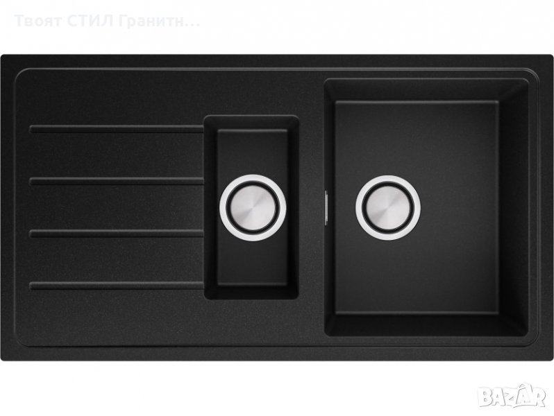 Кухненска Мивка от Гранит модел Копенхаген 900 x 500 Supreme Duo - черна, снимка 1