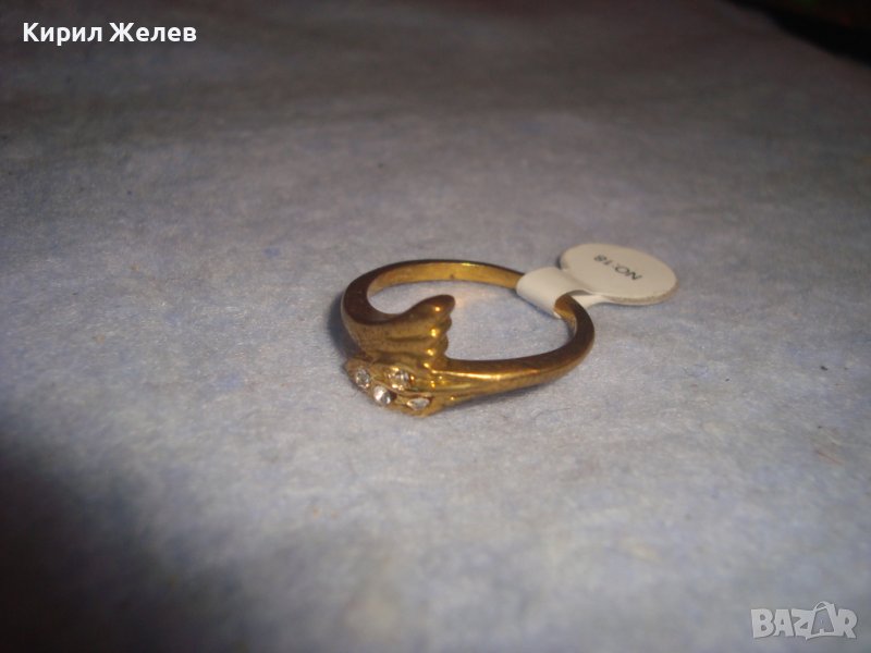 НЕЖЕН ПОЗЛАТЕН ДАМСКИ ЭЕШЪН ПРЪСТЕН с ФАСЕТИРАНИ ЦИРКОНИ - НОВ 27662, снимка 1