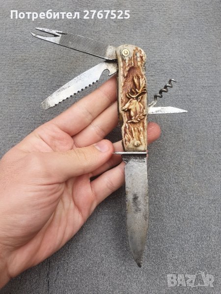 Уникален стар Немски Мултифункционален нож острие къмпинг туризъм риболов , снимка 1