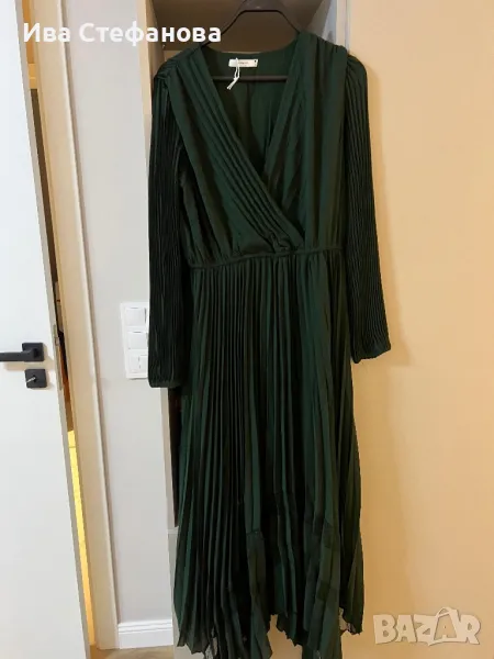 Разкошна плисирана плисе солей тъмно зелена елегантна дълга рокля , снимка 1