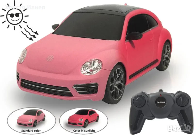 Розова кола с дистанционно Бийтъл VW Beetle 1:24 с промяна на цвета, снимка 1