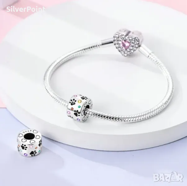 Сребърен талисман за Пандора лапички, снимка 1