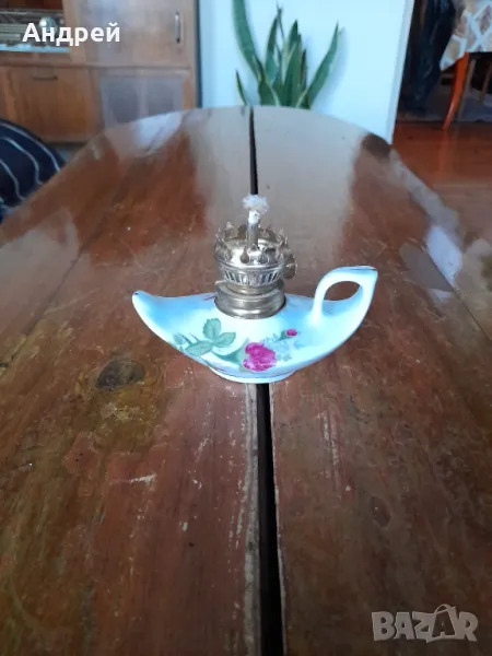 Стара декоративна порцеланова газена лампа, снимка 1