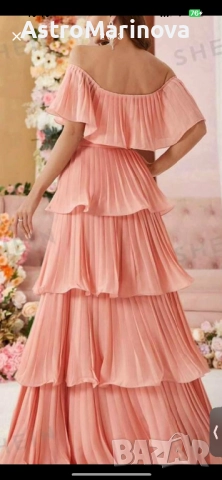 🌸 Елегантна дълга рокля в прасковен цвят – размер L 🌸, снимка 3 - Рокли - 52488786