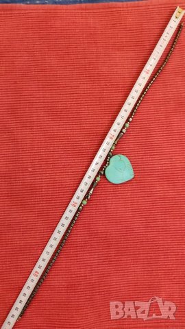 Колие, огърлица, гердан, от магнитен хематит със сърце от тюркуаз. , снимка 6 - Колиета, медальони, синджири - 40804407