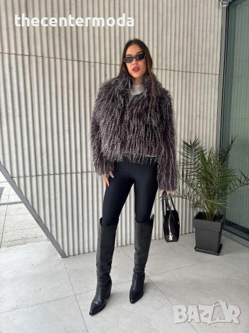 Дамско сиво палто от еко косъм , снимка 2 - Палта, манта - 52886554