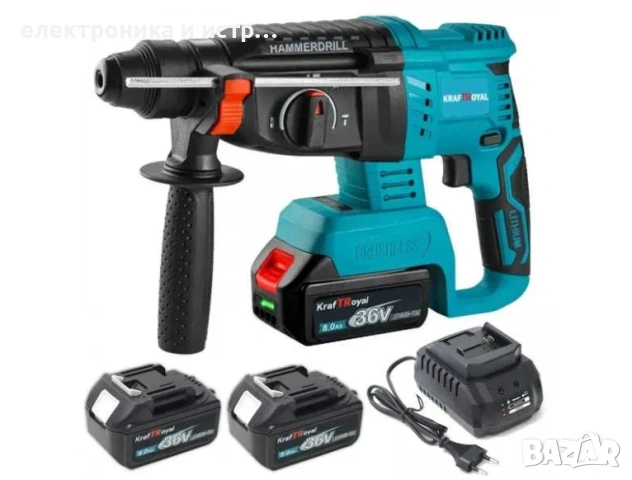 Безчетков Акумулаторен перфоратор KraftRoyal 36V 8Ah 2 батерии + куфар 
