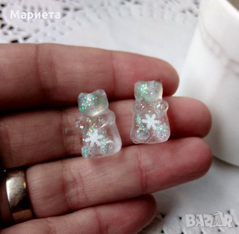 Обеци Желирани Мечета Снежинки Зимни Обеци Обеци от смола Ръчна Изработка Обици Бижута от смола 