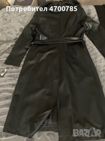 Дълго кожено палто с яка с косъм, снимка 7 - Палта, манта - 52998644