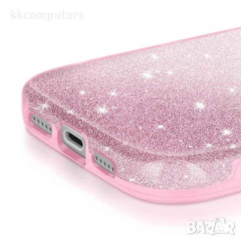 Силиконов кейс bSmart Glitter 3в1 за iPhone 17 Pro Max (6.9) розов и Протектор, снимка 3 - Калъфи, кейсове - 54157873