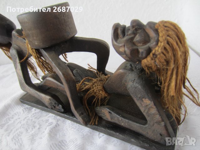 негри 25 см дълга композиция от дърво с дървен съд, жена керамика моливник, пепелник, снимка 8 - Статуетки - 37587922