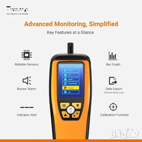 монитор за качество на въздуха Temtop за CO2, PM2.5, PM10, снимка 2 - Друга електроника - 49232358