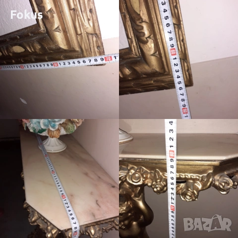 Страхотен бароков комплект дървена конзолна масичка с рамка, снимка 11 - Антикварни и старинни предмети - 53347529