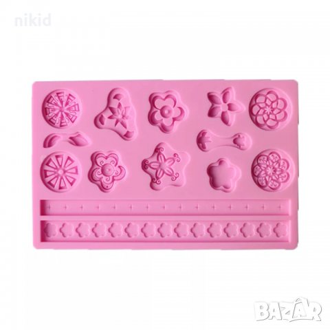различни цветя орнаменти брошка и кант борд ивица силиконов молд форма декор торта фондан шоколад, снимка 4 - Форми - 37553359