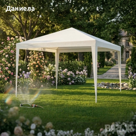 Градинска шатра тип "павилион", 3x3м, Водоустойчива, Прахово боядисана стомана, Бяла
