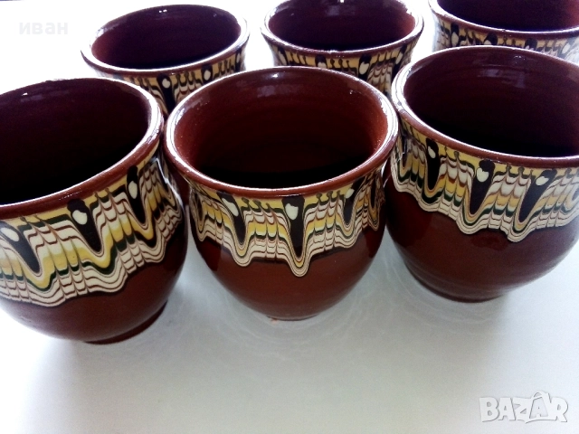 Стари неупотребявани глинени чаши 6бр.комплект, снимка 2 - Антикварни и старинни предмети - 52886475