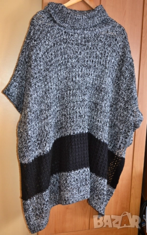 🧣 Зимно дамско пончо без ръкав в черно, тъмносиво и бяло, снимка 3 - Други - 43216560