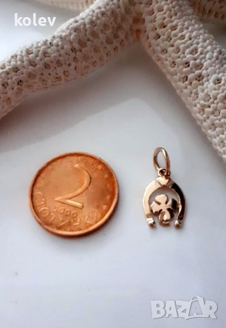 латна висулка ПОДКОВА С ДЕТЕЛИНКА 0.64 грама, за здраве и късмет, снимка 2 - Колиета, медальони, синджири - 44224920