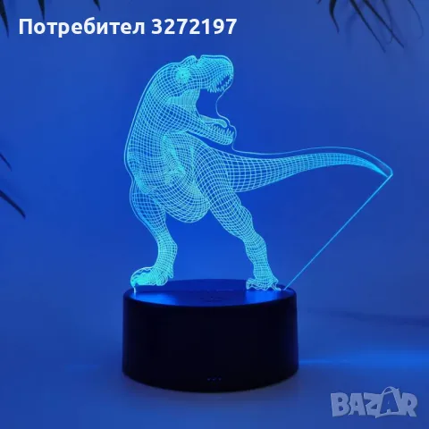 Холограмна 3D LED лампа-Динозавър,RGB Седемцветен Интелигентен Контрол,USB