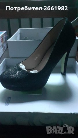 Нови черни обувки на ток с дантела, снимка 2 - Дамски обувки на ток - 33993470