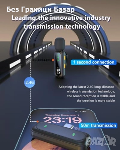 Нов Безжичен лапел микрофон за iPhone Android PC – 2 броя, шумофилтър, снимка 3 - Други - 51678628