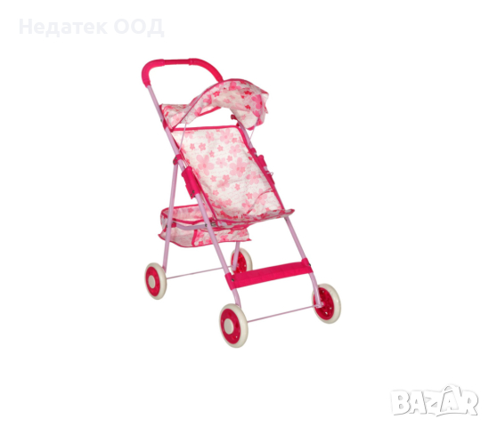  Количка за кукли, с цветя и сенник, Розова
