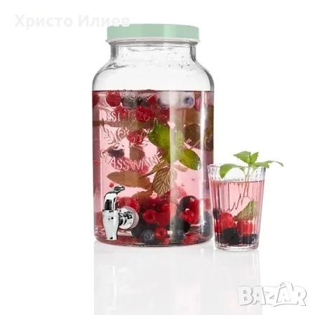 Стъклен Диспенсър за течности Стъклен съд за напитки с канелка