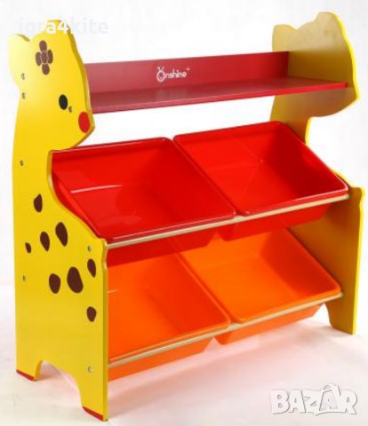  дървена етажерка органайзер за играчки и книги ЖИРАФ ЖЪЛТ с 4 коша , снимка 2 - Образователни игри - 36714945