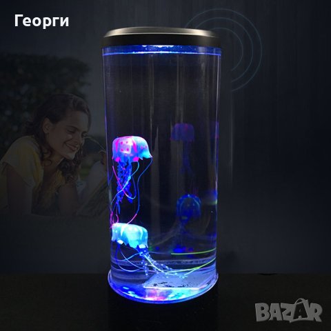 😍Настолна LED нощна лампа аквариум с медузи. , снимка 6 - Настолни лампи - 42660237