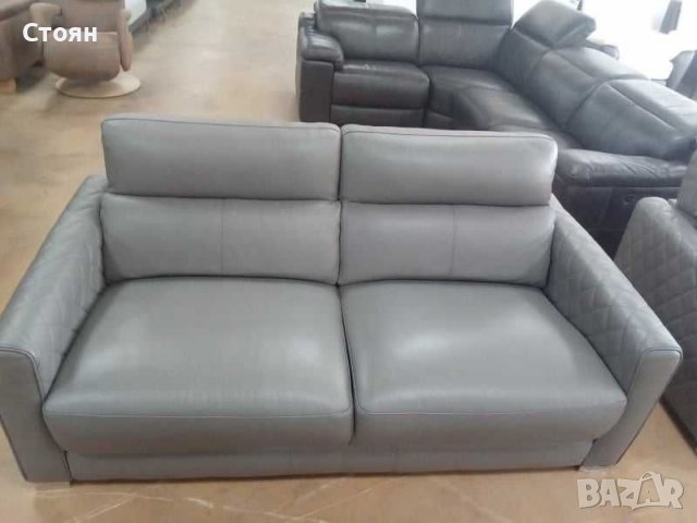 Сиви кожени дивани тройка и двойка с релаксиращ механизъм, снимка 4 - Дивани и мека мебел - 39977195