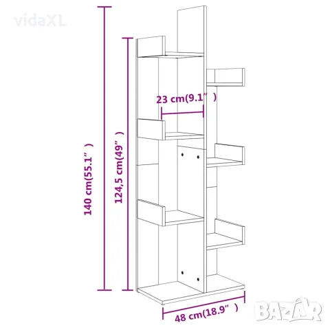 vidaXL Библиотека, бетонно сива, 48x25,5x140 см, инженерно дърво, снимка 7 - Шкафове - 56147875