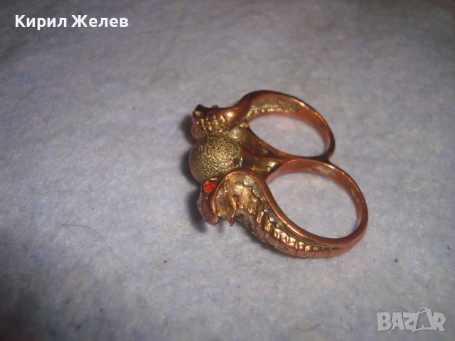 СТАР ЗМИЕВИДЕН ЕГИПЕТСКИ РЕТРО СТИЛ ПОЗЛАТЕН МЕСИНГОВ ПРЪСТЕН ДВОЕН РЯДЪК 20841, снимка 17 - Пръстени - 37514390