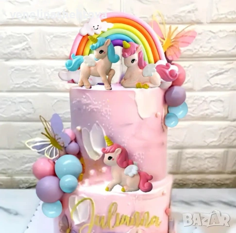 20 броя комплект фигурка unicorn еднорог дъга топчета топки на тел за декорация на торта , снимка 2 - Други - 53922185