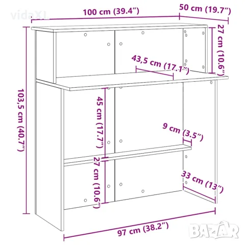 vidaXL Рецепционно бюро черно 100x50x103,5 cm Инженерна дървесина, снимка 10 - Бюра - 56148291