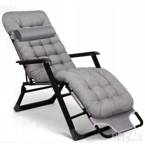 Сгъваем градински шезлонг с мека ватирана възглавница, регулируема облегалка и метална рамка, снимка 2 - Градински мебели, декорация  - 53891487
