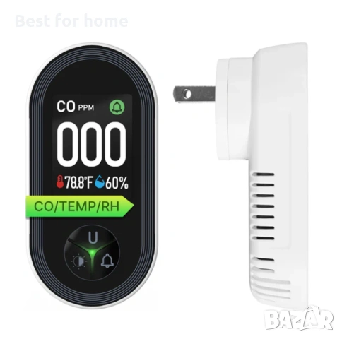 Детектор за въглероден оксид (CO), щепселен, с 3-в-1 дисплей, сензор за температура и влажност 2 бр, снимка 2 - Друга електроника - 53381149