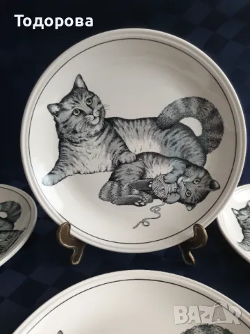 Английски комплект чинни с декор котки -Staffordshire tableware England, снимка 2 - Сервизи - 49233041