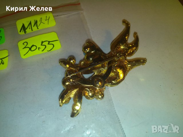 ОЛОВНА ПОЗЛАТЕНА ПЕРЛЕНА БРОШКА с ТЮРКОАЗ СТАРИННА 11124, снимка 7 - Антикварни и старинни предмети - 29835873