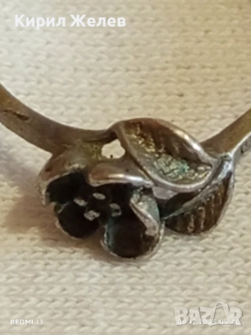 Винтидж сребърен пръстен с флорален мотив майстоска ръчна изработка 30070, снимка 2 - Пръстени - 52685892