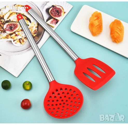 Силиконови кухненски прибори с метални , снимка 4 - Форми - 52903982