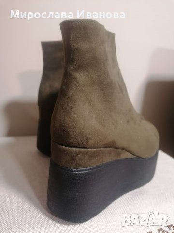 Зелени боти на платформа велур, снимка 2 - Дамски боти - 39525004