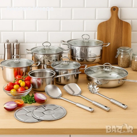 Премиум комплект съдове и прибори за готвене от неръждаема стомана -18 части, снимка 6 - Съдове за готвене - 51405249