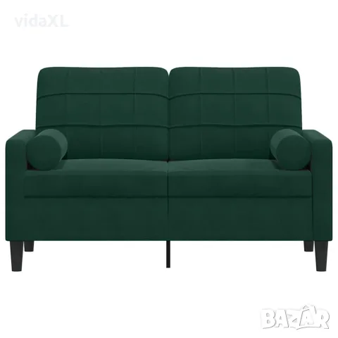 vidaXL 2-местен диван с възглавници тъмнозелен 120 см кадифе, снимка 3 - Дивани и мека мебел - 56146872