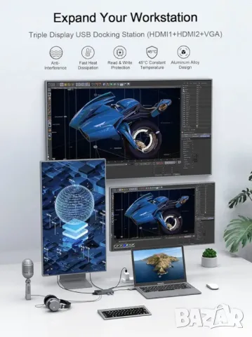 Докинг станция 11 в 1, USB 3.0, HDMI, Сив, снимка 5 - Лаптоп аксесоари - 47454079