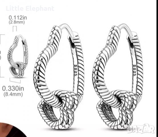 Сребърни обеци Пандора hearts,Double странични сърца с double висящи сърца/нови, снимка 1