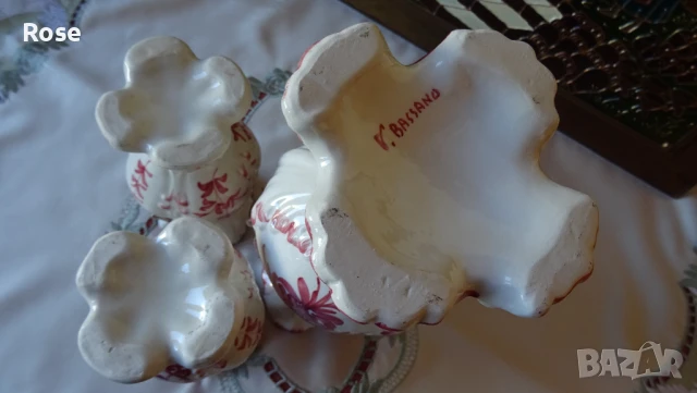 Комплект вази Bassano Italy с рози и цветен декор., снимка 9 - Вази - 50988749