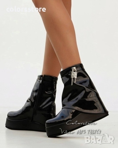 Боти на платформа - черен лак - DHG55 
