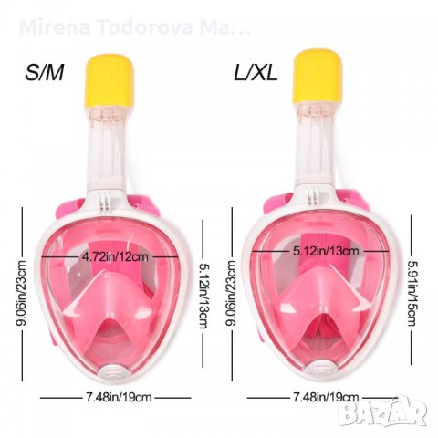 маска за гмуркане с шнорхел може да се постави и водоустоичив телефон или камера, снимка 8 - Спортна екипировка - 38330419