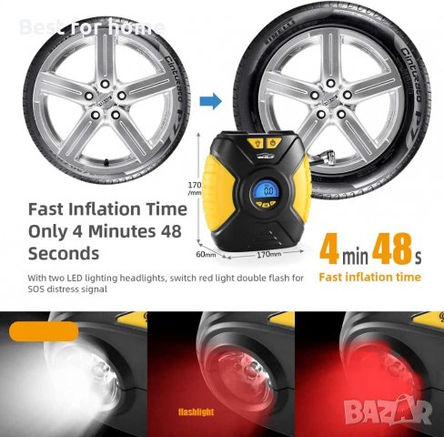 WindGallop Преносим въздушен компресор с мощни LED светлина, снимка 5 - Компресори - 39779565