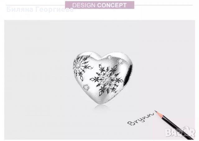 Талисман за гривна Пандора сърце със снежинки Snowflake Love сребро s925 модел 005, снимка 6 - Гривни - 34479086